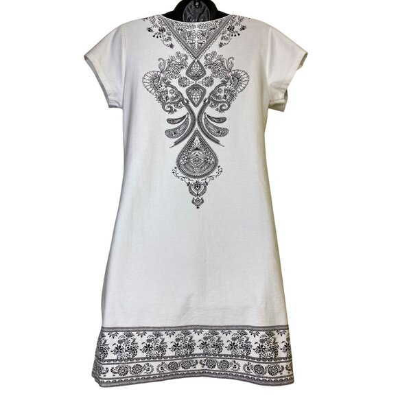 Venus Beaded Black & White Short Sleeve Dress Small Boho Classic Cute Hippie Y2K - Picture 2 of 5